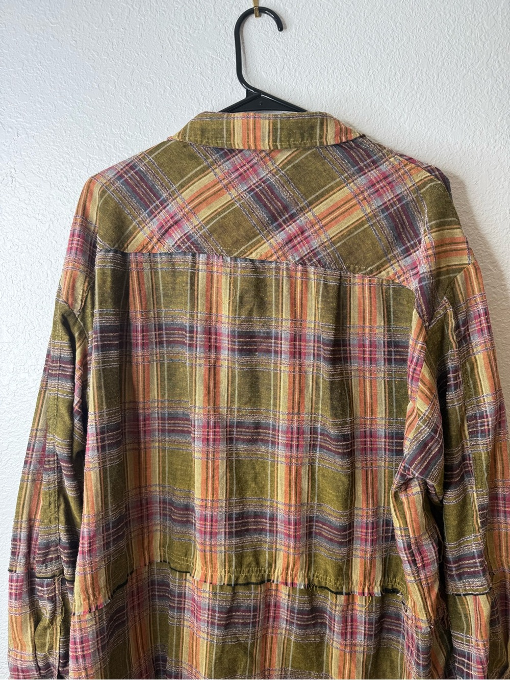 Oli & Hali Plaid Tiered Button Front Shacket Shirt Olive Purple Raw Hem Size M - Picture 7 of 11